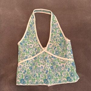 Zara Blue and Green Floral Crop Top